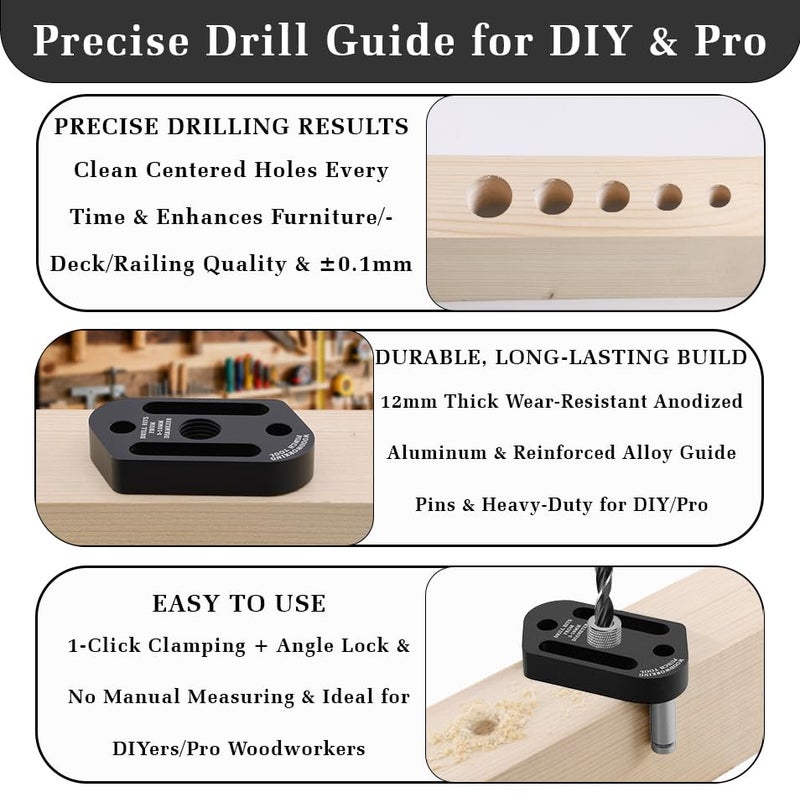 FETESNICE Self Centering Dowel Jig Kit,8 Sizesï¼ˆ3-10mmï¼‰Drill Bushings Compatible with 1/8" to 3/8" Drill Bits,Professional Handheld Drill Guide Block for Straight Holes,Precision Woodworking & DIY Projects - Image 4