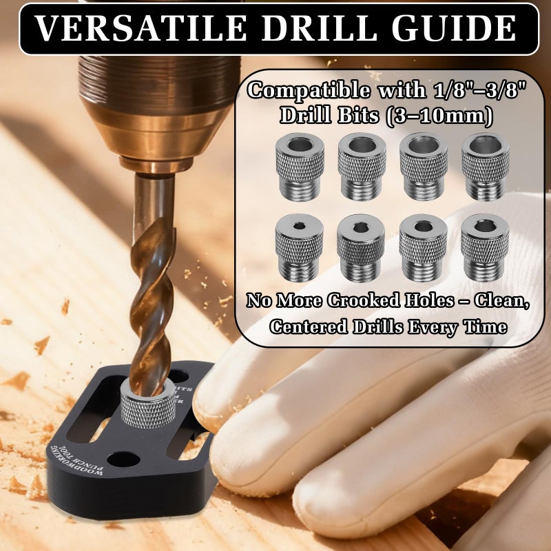 FETESNICE Self Centering Dowel Jig Kit,8 Sizesï¼ˆ3-10mmï¼‰Drill Bushings Compatible with 1/8" to 3/8" Drill Bits,Professional Handheld Drill Guide Block for Straight Holes,Precision Woodworking & DIY Projects - Image 2