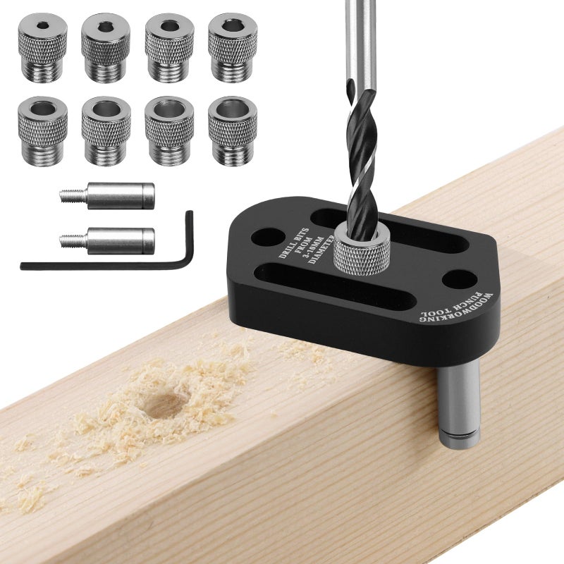 FETESNICE Self Centering Dowel Jig Kit,8 Sizesï¼ˆ3-10mmï¼‰Drill Bushings Compatible with 1/8" to 3/8" Drill Bits,Professional Handheld Drill Guide Block for Straight Holes,Precision Woodworking & DIY Projects - Image 1
