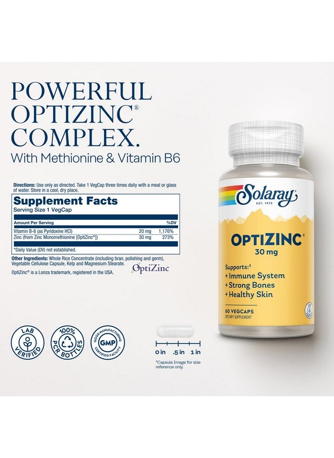 Solaray Solaray OptiZinc 30mg Immune Support Supplement, Chelated Zinc Capsules, Endocrine Systems and Cellular Health Support, with Methionine, Vitamin B6 and NO Copper, 60-Day Guarantee, 60 Serv, 60 VegCaps  - Image 2