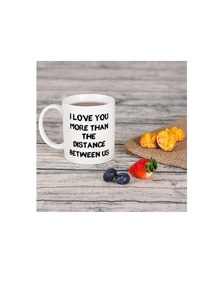 Fathers Mothers Day Gifts for Mom Dad Birthday Gifts from Daughter Son - Grandma Dad Mom Gifts for Christmas Presents, Funny Coffee Mugs, I Love You More Than the Distance 11oz