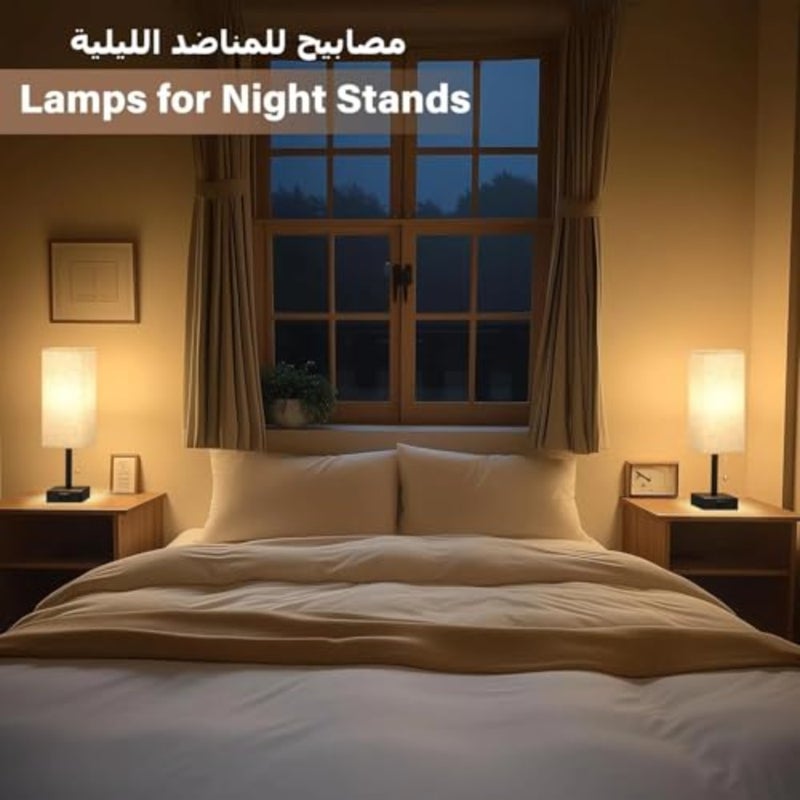 Bedside Table Lamps for Bedroom Set of 2 - Small Rectangular Nightstand Lamp with AC Outlet Charging Port, 3 Color Temperatures Desk Light with Bulb, Tabletop Reading Lamp for Living Room/Dorm/Office - Image 5