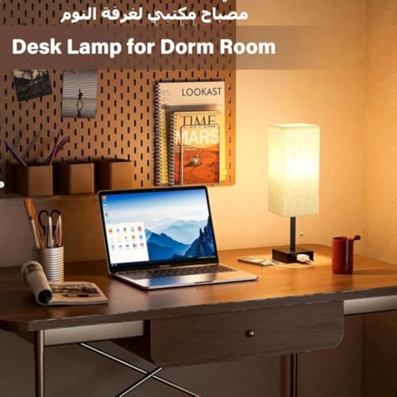 Bedside Table Lamps for Bedroom Set of 2 - Small Rectangular Nightstand Lamp with AC Outlet Charging Port, 3 Color Temperatures Desk Light with Bulb, Tabletop Reading Lamp for Living Room/Dorm/Office - Image 4