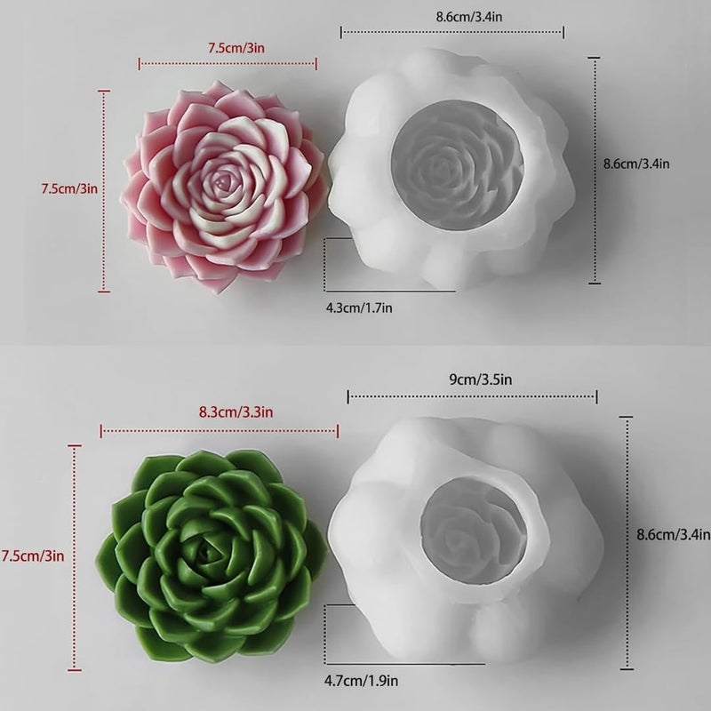 Skytail 2pc Succulent Flower Silicone Candle Moulds for Making Scented Candle Wax Waxmelts Aromatherapy Chocolate Candy Cake Decoration Cupcake Resin Crafts Home Decor Party Gifts Molds Soap Making - Image 2