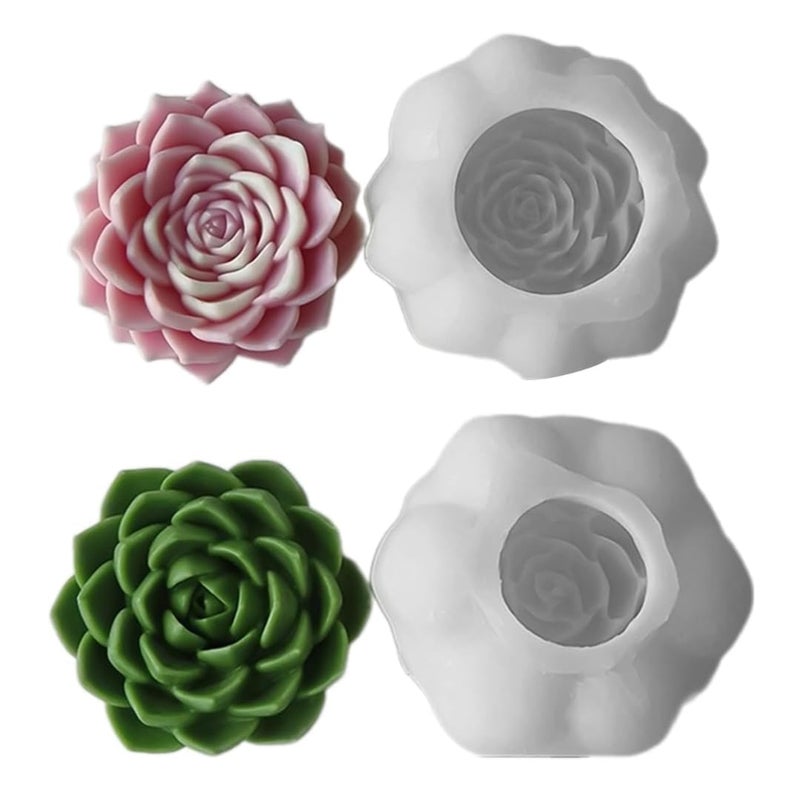 Skytail 2pc Succulent Flower Silicone Candle Moulds for Making Scented Candle Wax Waxmelts Aromatherapy Chocolate Candy Cake Decoration Cupcake Resin Crafts Home Decor Party Gifts Molds Soap Making - Image 1
