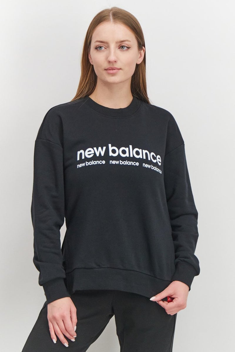 New Balance Women Sport Fit Long Sleeve Brand Logo Sweatshirt, Black - Image 1