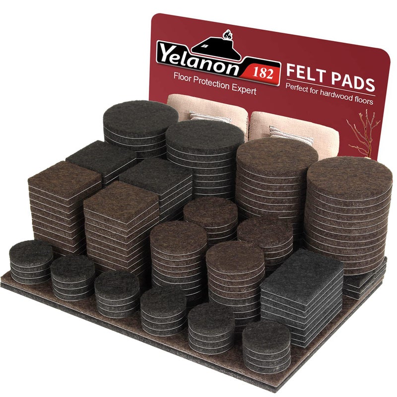 Yelanon Felt Furniture Pads 182 Pcs Premium Felt Pads for Chair Legs Furniture Floor Protectors for Hardwood FloorsBlack  Brown