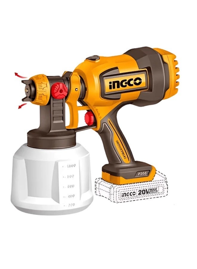 INGCO CSGLI20042 20V Cordless Spray Gun – Portable Paint Sprayer for Home and Professional Use - Image 1
