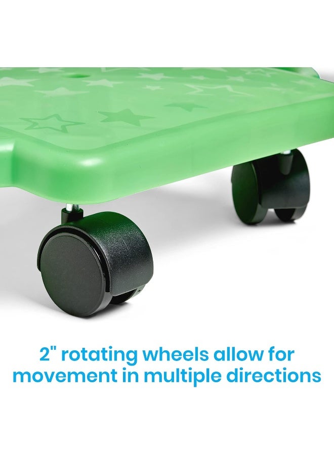 hand2mind hand2mind Green Indoor Scooter Board With Safety Handles For Kids Ages 6-12, Plastic Floor Scooter Board With Rollers, - Image 5