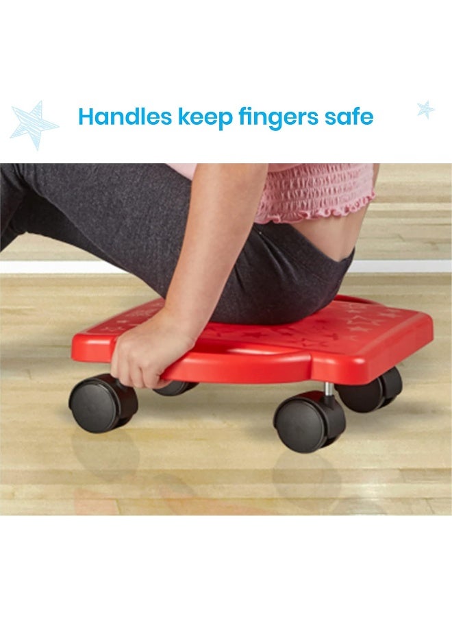 hand2mind hand2mind Green Indoor Scooter Board With Safety Handles For Kids Ages 6-12, Plastic Floor Scooter Board With Rollers, - Image 3