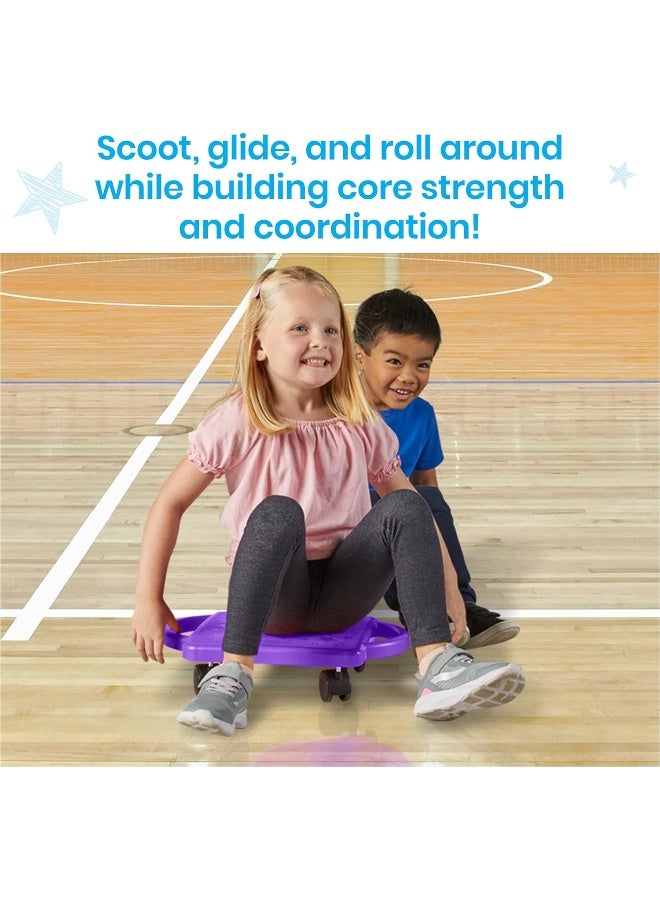 hand2mind hand2mind Green Indoor Scooter Board With Safety Handles For Kids Ages 6-12, Plastic Floor Scooter Board With Rollers, - Image 4