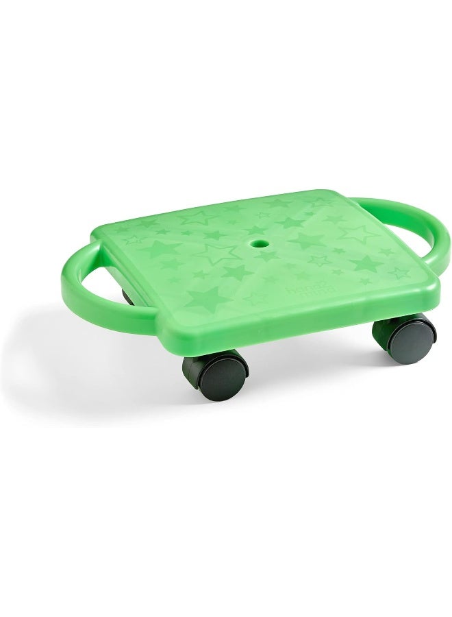 hand2mind hand2mind Green Indoor Scooter Board With Safety Handles For Kids Ages 6-12, Plastic Floor Scooter Board With Rollers, - Image 2