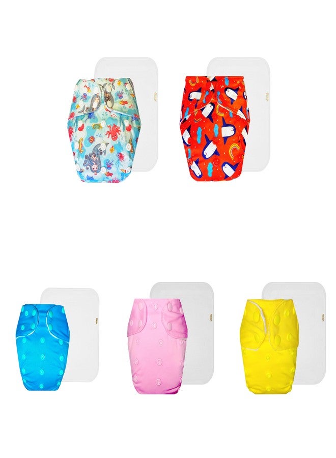 حفاضات قماشية فاخرة من دمبلدو مع حشوة قطنية (عبوة من 5) | مضادة للحساسية | قابلة لإعادة الاستخدام والغسل | أزرار كبس قابلة للتعديل | مثالية للأطفال الصغار | من 3 أشهر إلى 3 سنوات | للجنسين - Image 1