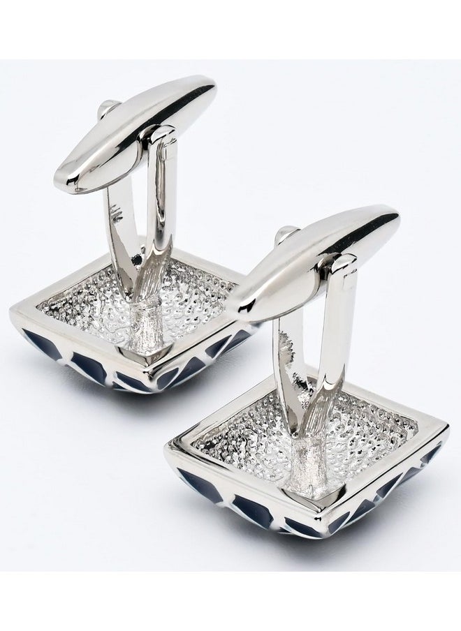 Jonwo Check Pattern Square Cufflinks For Men Dress In Gift Case Silver Tone Dark Blue Classic Men'S Cufflinks Set For Wedding Party Birthday Anniversary Dress  - Image 4