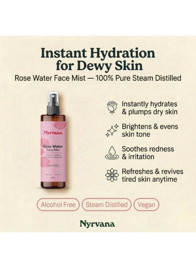 Nyrvana Rose Water Face Mist 200ml (6.8 fl oz) | Pure Steam-Distilled | Tones Hydrates & Brightens | Natural Facial Spray Toner for All Skin Types - Image 3
