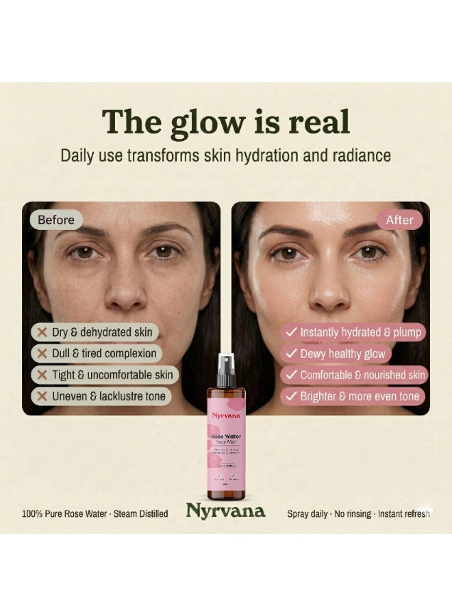 Nyrvana Rose Water Face Mist 200ml (6.8 fl oz) | Pure Steam-Distilled | Tones Hydrates & Brightens | Natural Facial Spray Toner for All Skin Types - Image 4