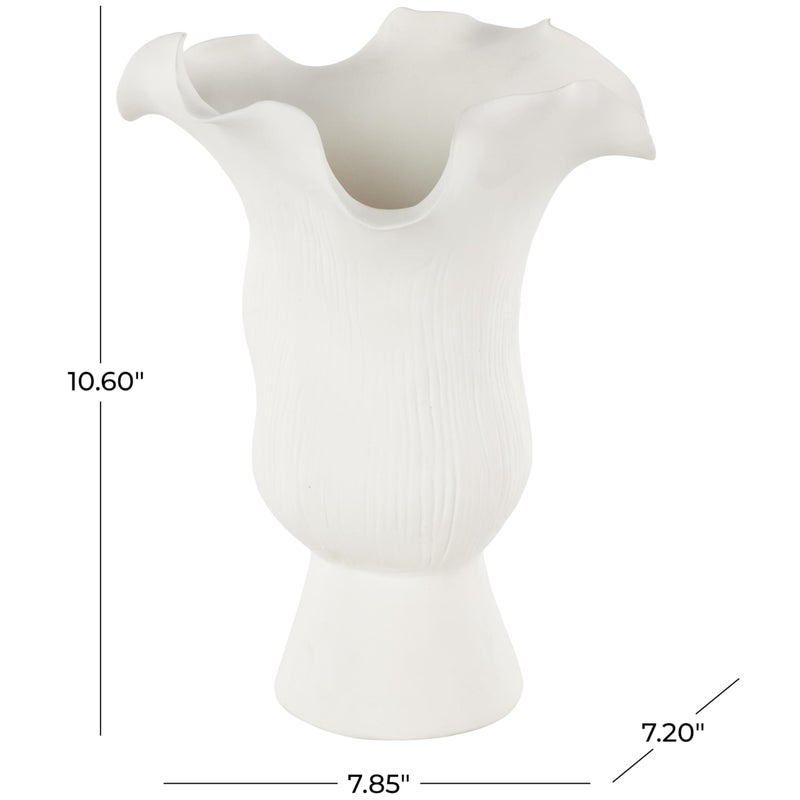 ديكو 79 Deco 79 Ceramic Abstract Devinative Vase Floral Inspistedpiece Prout With Grooves Linear Flower Vase for Home Decoration 8 "X 7" "X 11" "White - Image 2