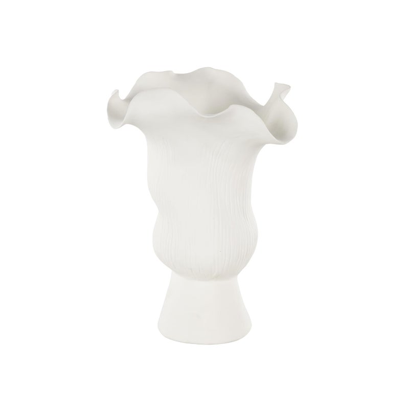 ديكو 79 Deco 79 Ceramic Abstract Devinative Vase Floral Inspistedpiece Prout With Grooves Linear Flower Vase for Home Decoration 8 "X 7" "X 11" "White - Image 3