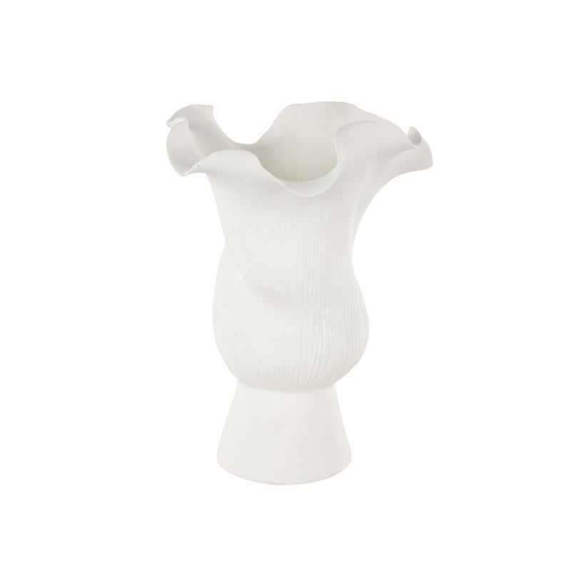 ديكو 79 Deco 79 Ceramic Abstract Devinative Vase Floral Inspistedpiece Prout With Grooves Linear Flower Vase for Home Decoration 8 "X 7" "X 11" "White - Image 4