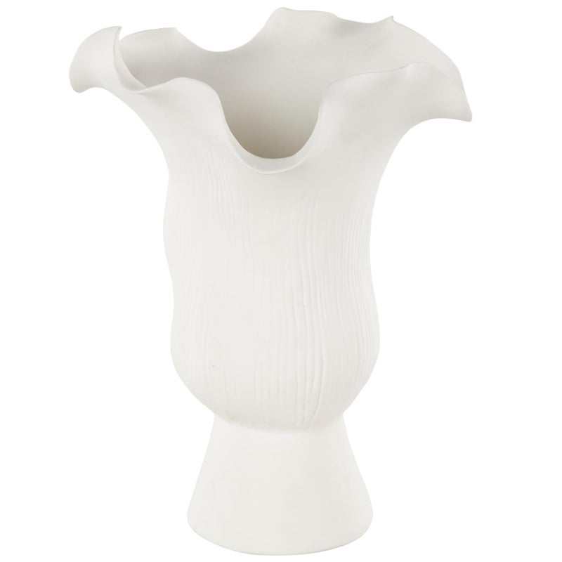 ديكو 79 Deco 79 Ceramic Abstract Devinative Vase Floral Inspistedpiece Prout With Grooves Linear Flower Vase for Home Decoration 8 "X 7" "X 11" "White - Image 1