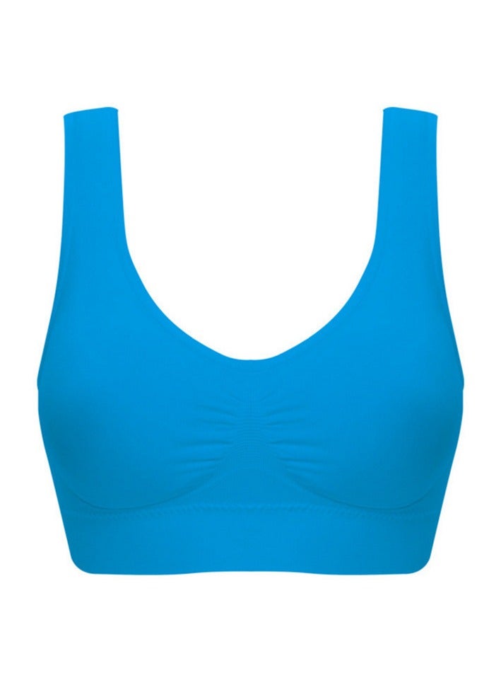 AROAQ Women Sports Bra, Fitness Sports Yoga Bra with Removable Padding,  Double-layer Seamless  Sports Bra without Rims, Comfortable Soft Bra for Workouts Running Yoga Trainings, (Size M, Blue)  - Image 1