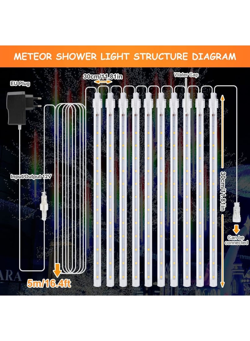 Luckam Meteor Shower Lights - 11.8in LED Falling Rain Lights with 8 Tube 240 LEDs - Waterproof Outdoor MeteorFalling Rain Drop Lights for Xmas Tree Wedding Holiday Party Patio Decoration (Multi-colour) - Image 3