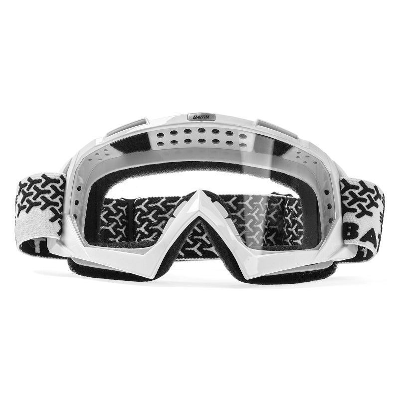 BATFOX Dirt Bike ATV Goggles Motorcycle Glasses Riding Motocross 4Wheeler MX DH Accessories for Men Women Youth UV Protection Safety DustProof AntiSlip StrapClearWhite