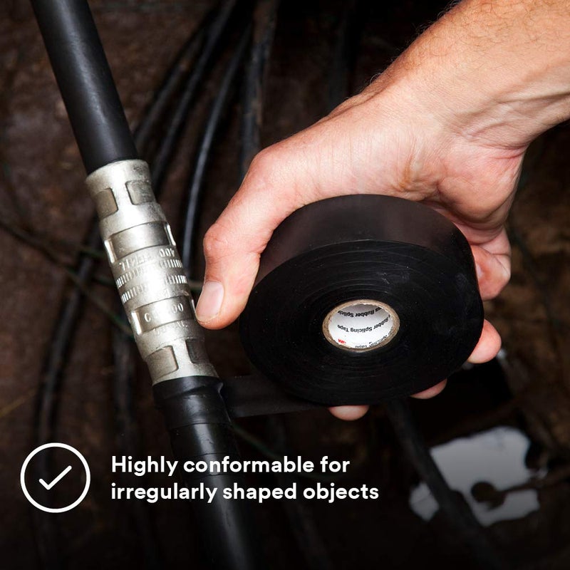 3M Scotch Linerless Electrical Splicing Tape 130C for Wires and Cables, 2 in x 30 ft, Rubber Backing, Self Fusing, UV Resistance, Highly Conformable, Moisture Seal, Black, 1 Roll - Image 4