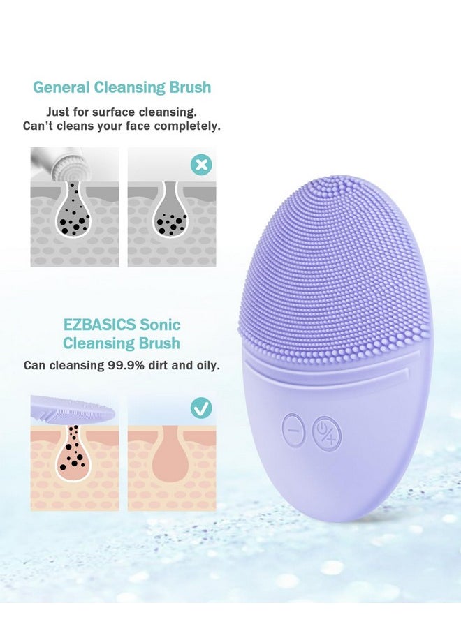EZBASICS - Facial Cleansing Brush Made With Ultra Hygienic Soft Silicone, Waterproof Sonic Vibrating Face Brush For Deep Cleansing, Gentle Massaging, Inductive Charging (Violet)1 Pack+5 Speed Settings - Image 1