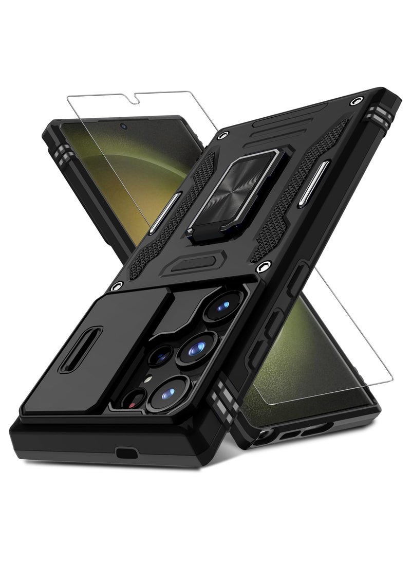 Peachjoy Slide Camera Cover Case for Samsung Galaxy S24 Ultra Case, Military Grade Phone Case Rotated Ring Kickstand Case Shockproof Case Heavy Duty Cover Military Shockproof Case for S24 Ultra - Image 1