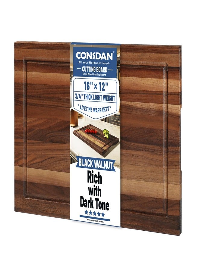 CONSDAN Wood Cutting Board for Kitchen, 16 x 12, USA Grown Solid Black Walnut Hardwood, Edge Grain, Chopping Board, Butcher Block with Juice Groove, Prefinished with Food-Safe Oil, 3/4" Thick - Image 1