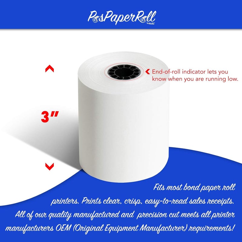 PosPaperRoll 3" x 150' 1-Ply Bond Paper (50 rolls/case) Kitchen Printer Receipt Paper - Image 3