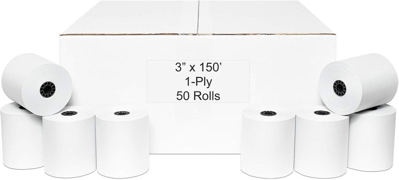 PosPaperRoll 3" x 150' 1-Ply Bond Paper (50 rolls/case) Kitchen Printer Receipt Paper - Image 1