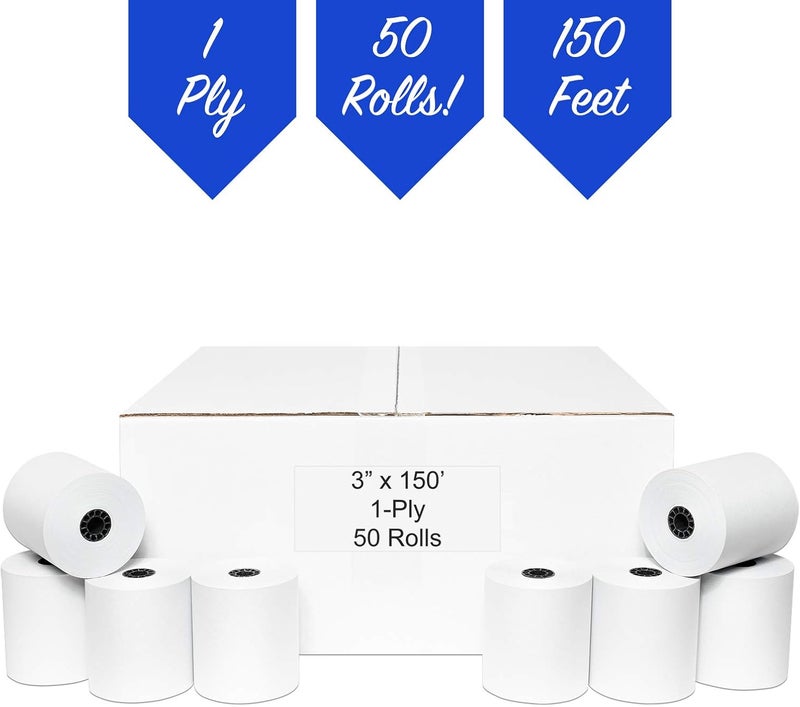 PosPaperRoll 3" x 150' 1-Ply Bond Paper (50 rolls/case) Kitchen Printer Receipt Paper - Image 5