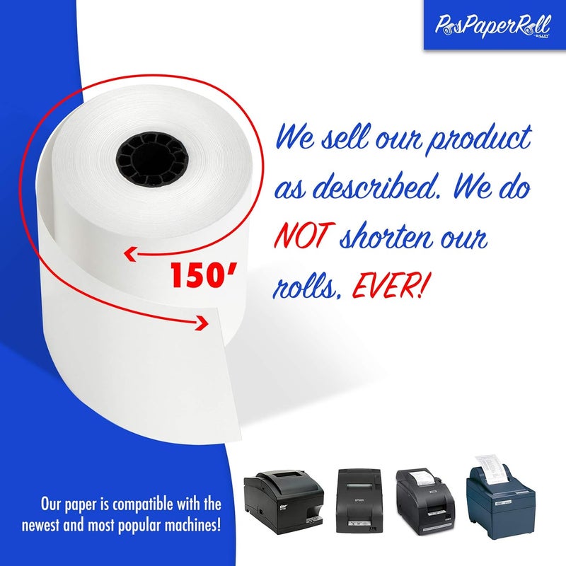 PosPaperRoll 3" x 150' 1-Ply Bond Paper (50 rolls/case) Kitchen Printer Receipt Paper - Image 4