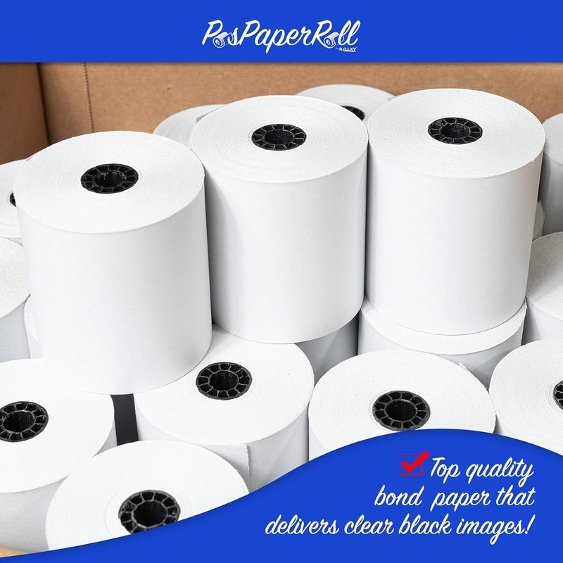 PosPaperRoll 3" x 150' 1-Ply Bond Paper (50 rolls/case) Kitchen Printer Receipt Paper - Image 2