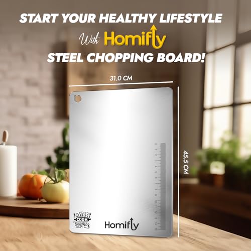 HOMIFLY 304 Stainless Steel Chopping Board/Cutting Board/Non Slip/Chopping Board for Kitchen/Vegetable Cutting Board/Kitchen Cutting Boards/Vegetable Cutter Steel (45.5 x 31 cm) - Image 2