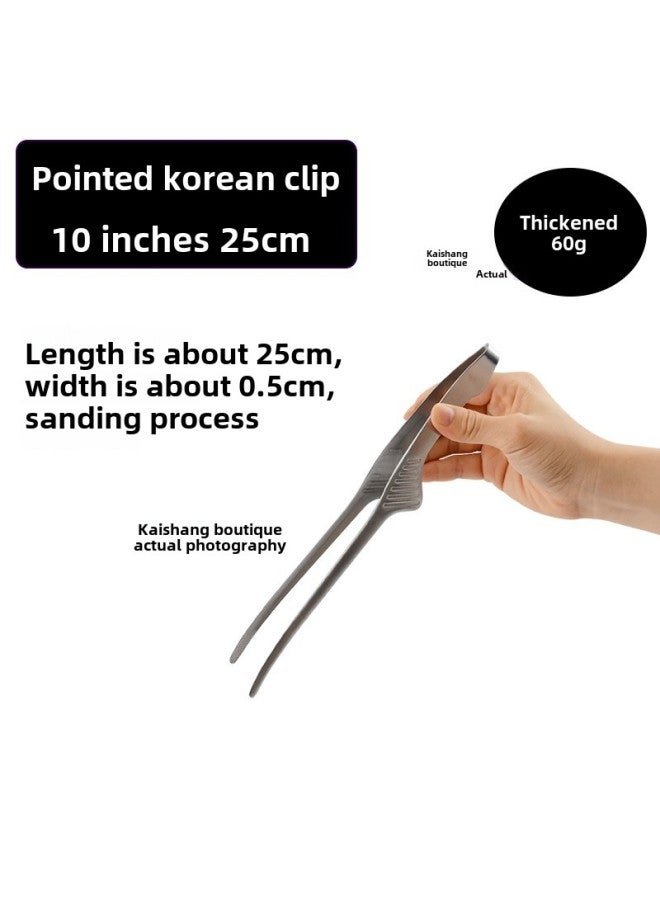 Thickened Stainless Steel Food Tongs Bread Tongs Barbecue Tongs Buffet Tongs Lotus Tongs Steak Tongs Barbecue Supplies-Color:Pointed Korean Clip 10inch (25CM)  - Image 1