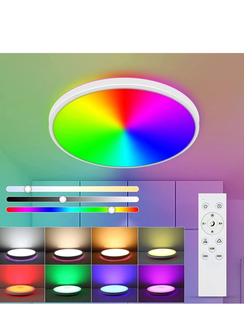Goeco Dimmable LED Ceiling Light, Modern Ceiling Lamp, 6 Colors Backlit Waterproof Light Fixture, Remote Control Ceiling Light for Living Room Bedroom Bathroom Kitchen  - Image 1