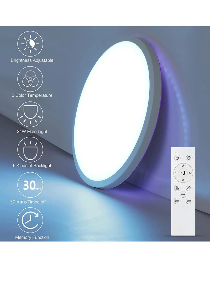 Goeco Dimmable LED Ceiling Light, Modern Ceiling Lamp, 6 Colors Backlit Waterproof Light Fixture, Remote Control Ceiling Light for Living Room Bedroom Bathroom Kitchen  - Image 5