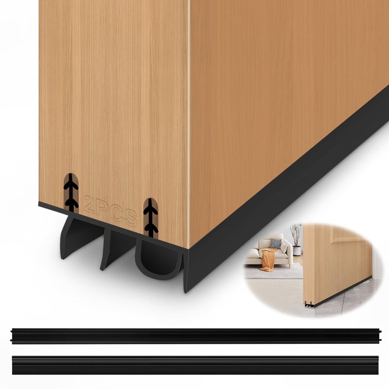 YYGCL Door Draft Stopper, Cuttable Concealed Kerf/Channel Fit Under Door Seal, Draft Stopper Threshold Seal Bottom of Door Weatherstrip Kerf Weather Stripping Doors 39â€ Length (Black, 39 inch) - Image 1