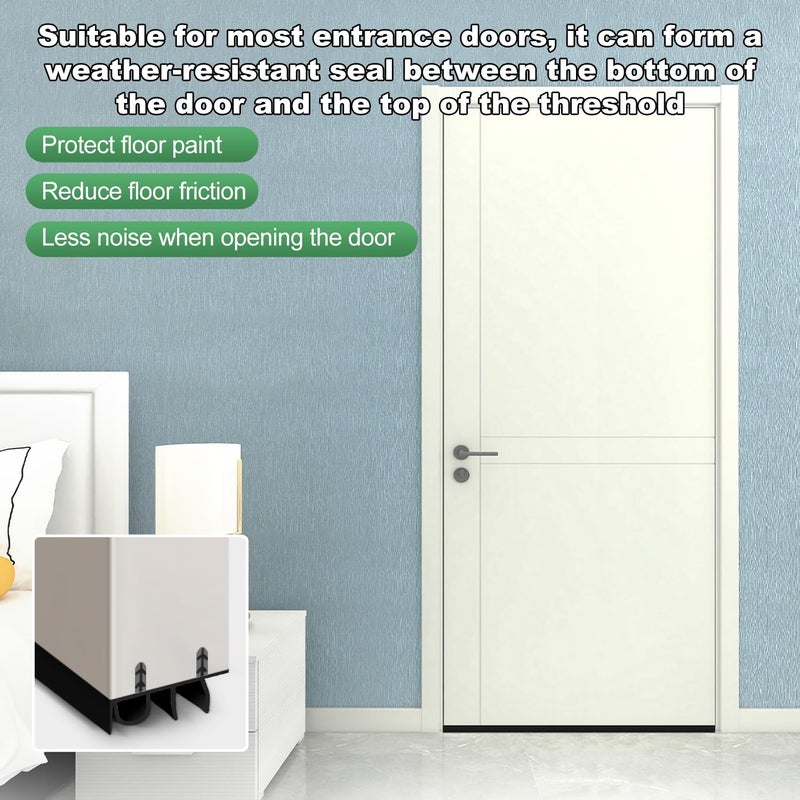 YYGCL Door Draft Stopper, Cuttable Concealed Kerf/Channel Fit Under Door Seal, Draft Stopper Threshold Seal Bottom of Door Weatherstrip Kerf Weather Stripping Doors 39â€ Length (Black, 39 inch) - Image 4