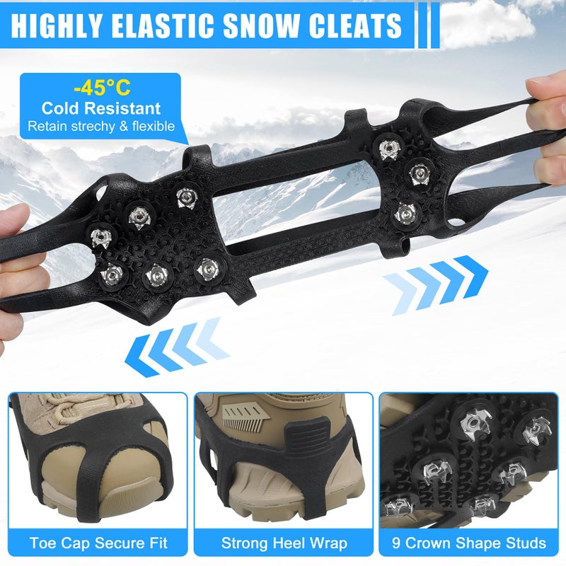 JSHANMEI Ice Cleats for Shoes and Boots Men Women Non-Slip Spikes Shoes Grippers, Crampons Ice Snow Cleats Stretchable Rubber Overshoes Footwear Traction for Snow Walking (X-Large(10-13 men/11.5-14 Women)) - Image 3