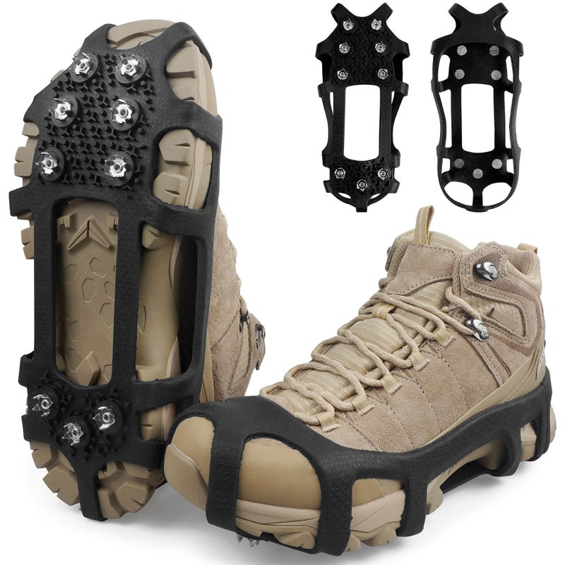 JSHANMEI Ice Cleats for Shoes and Boots Men Women Non-Slip Spikes Shoes Grippers, Crampons Ice Snow Cleats Stretchable Rubber Overshoes Footwear Traction for Snow Walking (X-Large(10-13 men/11.5-14 Women)) - Image 1