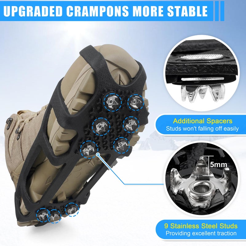 JSHANMEI Ice Cleats for Shoes and Boots Men Women Non-Slip Spikes Shoes Grippers, Crampons Ice Snow Cleats Stretchable Rubber Overshoes Footwear Traction for Snow Walking (X-Large(10-13 men/11.5-14 Women)) - Image 2