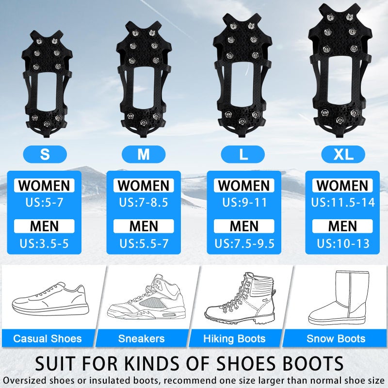 JSHANMEI Ice Cleats for Shoes and Boots Men Women Non-Slip Spikes Shoes Grippers, Crampons Ice Snow Cleats Stretchable Rubber Overshoes Footwear Traction for Snow Walking (X-Large(10-13 men/11.5-14 Women)) - Image 4