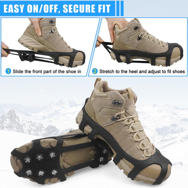 JSHANMEI Ice Cleats for Shoes and Boots Men Women Non-Slip Spikes Shoes Grippers, Crampons Ice Snow Cleats Stretchable Rubber Overshoes Footwear Traction for Snow Walking (X-Large(10-13 men/11.5-14 Women)) - Image 5