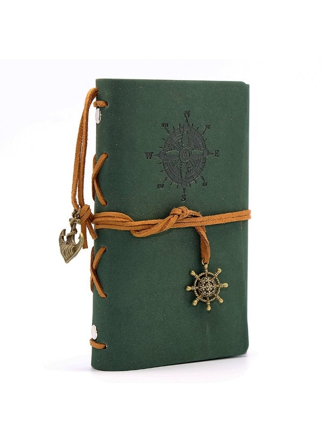 EvZ Leather Writing Journal Notebook, 5 Inches Vintage Nautical Spiral Blank String Diary Notepad Sketchbook Travel to Write in, Unlined Paper, Retro Pendants, Classic Embossed, Dark Green - Image 1