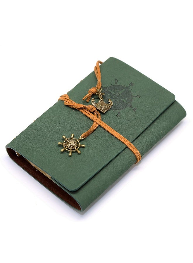EvZ Leather Writing Journal Notebook, 5 Inches Vintage Nautical Spiral Blank String Diary Notepad Sketchbook Travel to Write in, Unlined Paper, Retro Pendants, Classic Embossed, Dark Green - Image 3