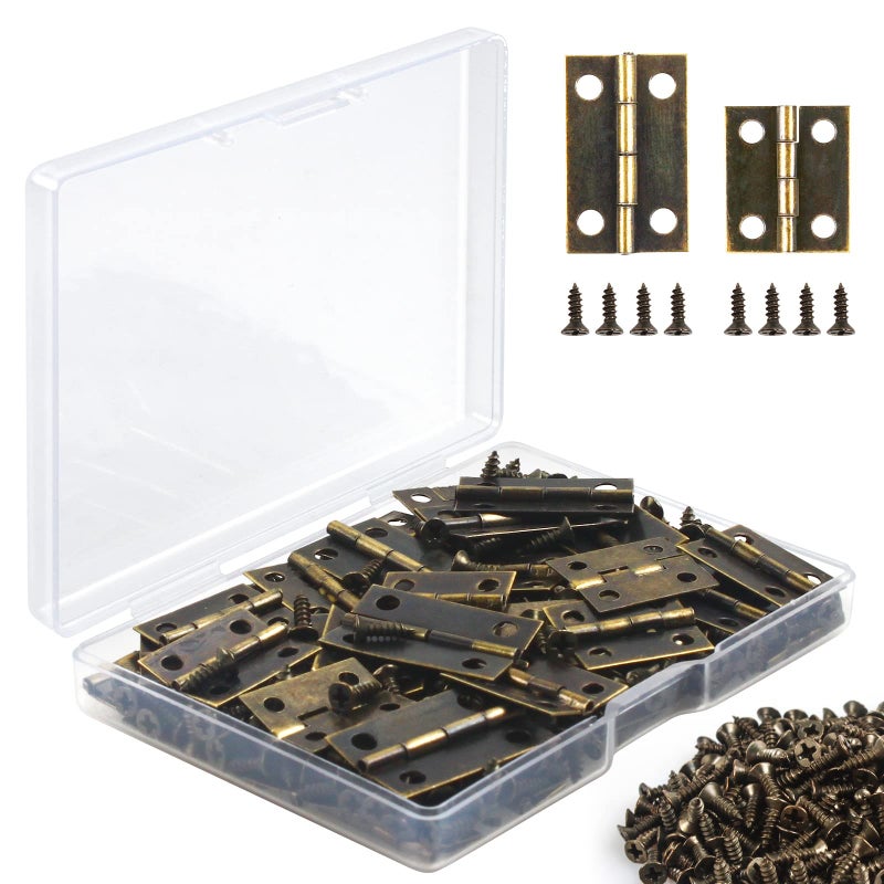 60Pcs Small Mini Hinges for Wooden Box Crafts Jewelry Box Bird House Bronze Small Box Hinges with 260 Pcs Screws